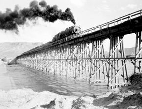 Gravel train crossing Colorado River BOR file photo 